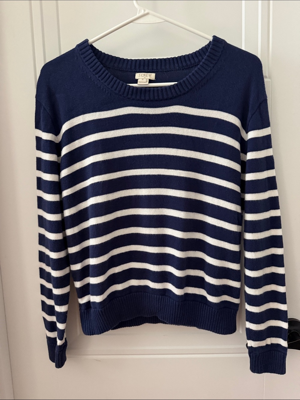 Classic J. Crew Navy and White Striped Crewneck Sweater